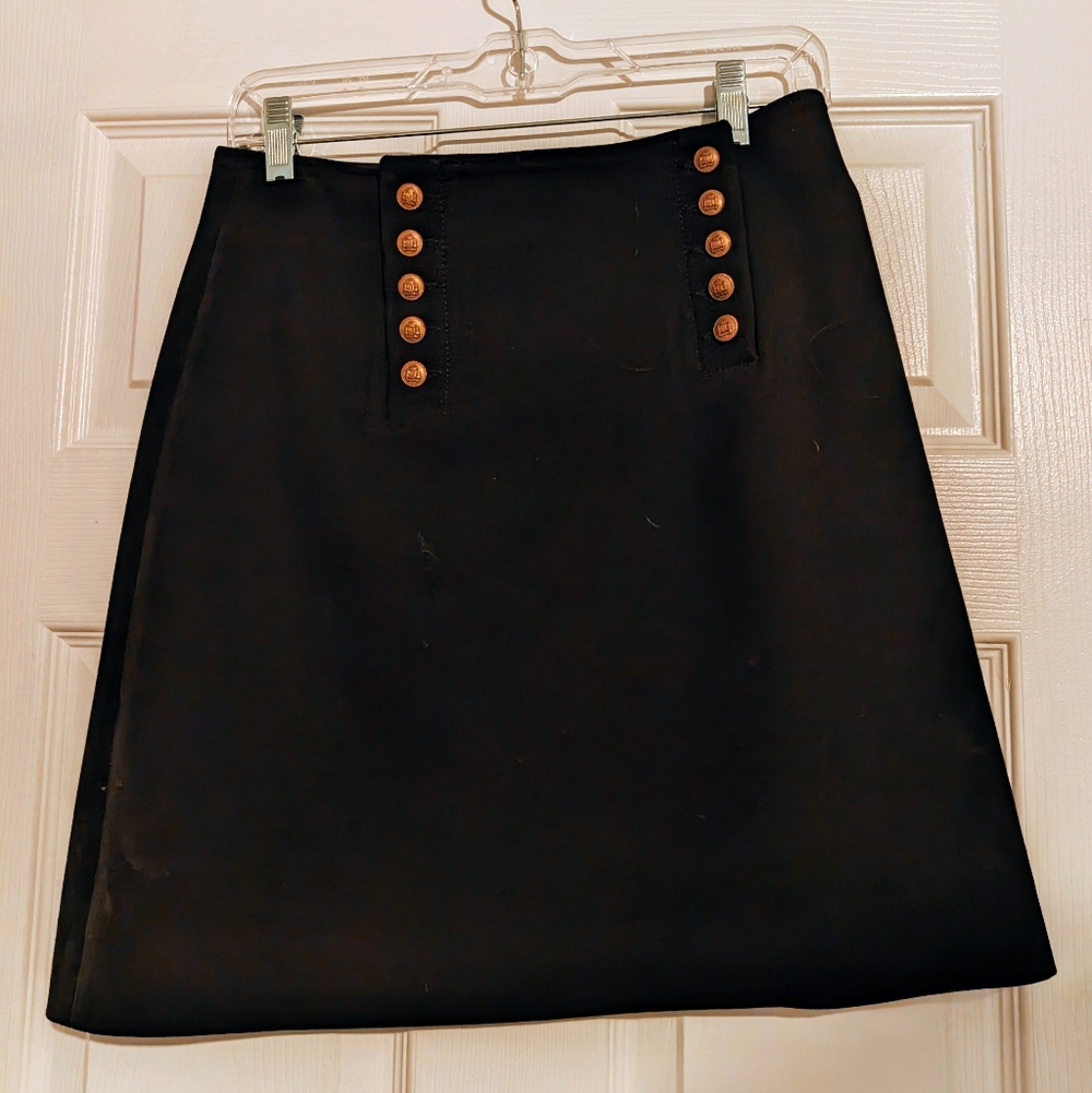 Gerard Darel Black A-Line Skirt with Gold Buttons